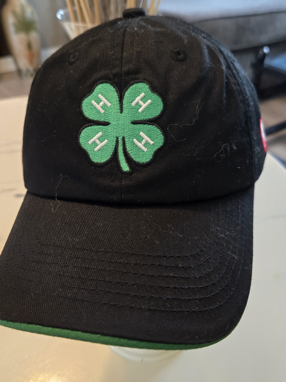 Black Baseball Cap with Green Four-Leaf Clover Accent